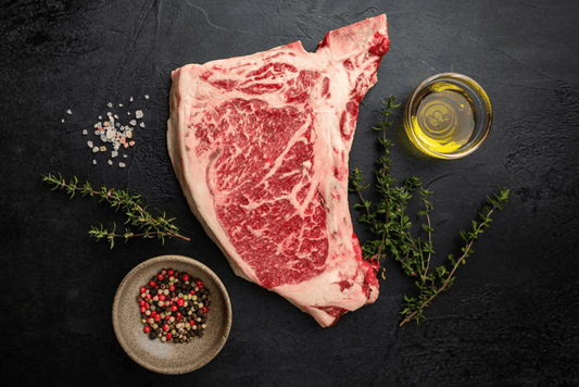 Grass fed T-bone steak.